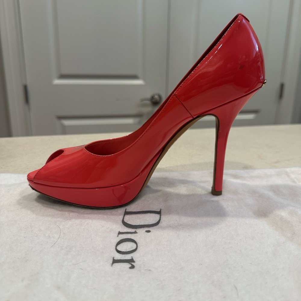 Dior Pink and Red Heels Peep Toe - Picture 3 of 12